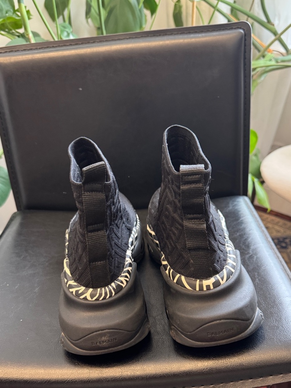 Balmain Black Knit Sock Sneakers with Contrasting Ivory Patterned Midsole - Picture 4 of 7